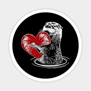 Otter and sweet red heart, adorable animals, otters lovers Magnet